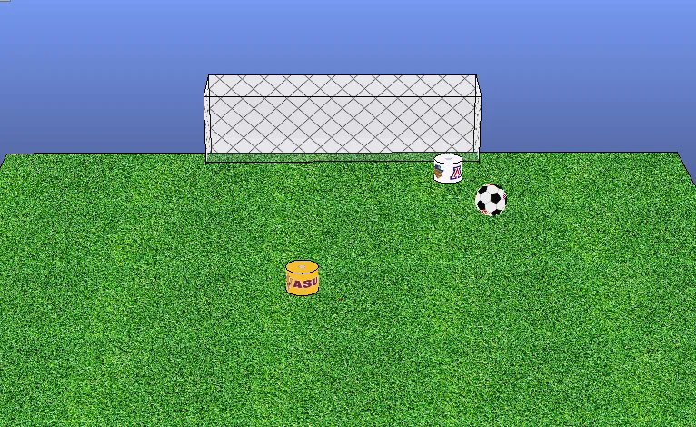 V-REP simulation of striker and goalkeeper reinforcement-learning agents.